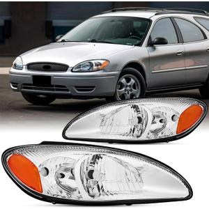 2PCS Headlights Assembly For 2000 2001 2002 2003 2004 2005 2006 2007 Ford Taurus SE SEL LX Sedan Replacement Headlamps For Models Without Centennial Edition FO2502169 FO2503169