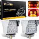 Partsam Double Face Square LED Fender Pedestal Lights Amber/Red 52 LED 3 Studs Mount Truck Trailer Stop Tail Turn Signal Lights Chrome Visor Waterproof w/Side Reflex Clearance Lights Clear Lens