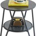 2 Tier Round End Table, Black End Table with Metal Frame for Small Spaces, Accent Coffee Table, Sofa Table, Nightstand for Living Room, Bedroom