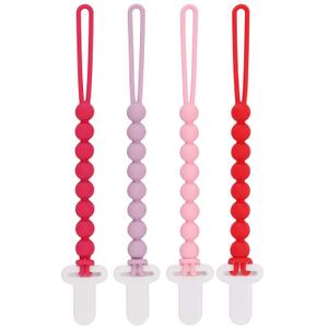 4-Pack Silicone Pacifier Clips with One-Piece Beads for Baby Boys and Girls - Flexible and Rust-Free Holders for Teething Relief and Baby Essentials, Safe for Newborns (Pink)