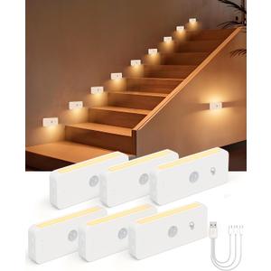 Yiliaw Motion Sensor Night Lights Indoor - Rechargeable Stick-On Stair Lights with Wireless Magnetic Mount, Adjustable Brightness & 3 Color Temps for Hallway, Stairway, Bathroom, Closet (6-Pack) (White)