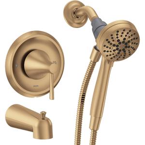 Moen Ronan Bronzed Gold Single-Handle Modern Tub and Shower Faucet with Handheld Rain Shower Spray Head, Shower Handle, Tub Spout, and Valve, 82021BZG