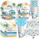 Surf First Birthday Party Supplies Boy - Surfing The Big One Birthday Decorations Tableware, Plate, Cup, Napkin, Cutlery, Tablecloth, Summer Beach Surf Party Decor | Serve 24 Blue
