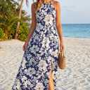 KILIG Women's Summer Floral Beach Flowy Split Maxi Long Dresses, Floral Blue  (S)