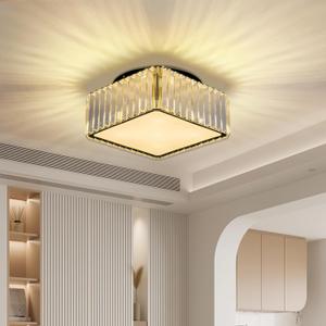 5 Lights Modern Crystal Flush Mount Ceiling Light Fixture H 5.9'' x W 12.2'' Close to Ceiling Lighting for Hallway Bathroom Closet Bedroom Kitchen Entryway Laundry Room Square G9 Socket Black