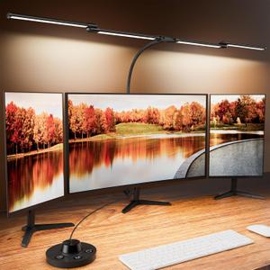 Desk Lamp Clamp Light 24W, Ultra Wide 4 Head Bars, 5 Color Modes Dimming, Multi-Screen Setup Desk Light for Office, Architect (Black, Adapter Included)