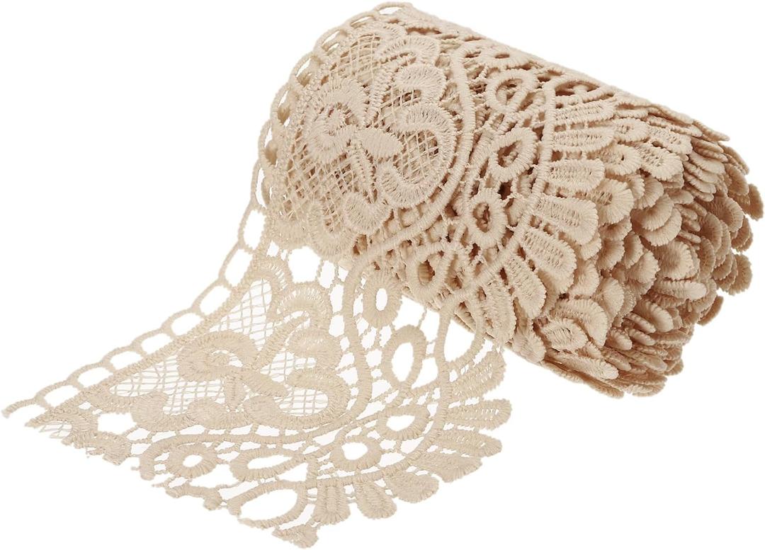 MECCANIXITY 4 Inch Wide 3 Yard Lace Ribbon Floral Pattern Khaki Lace Trim Ribbon for Sewing Making DIY Crafts Gift Wrapping Wedding Decor