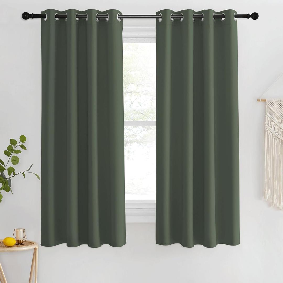 NICETOWN Blackout 63 inch Curtain for Half Windows, Thermal Curtain Solid Grommet Room Darkening Window Treatment for Bedroom/Classroom, Dark Mallard, 1 Panel, W46 x L63