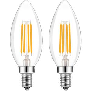 E14 Base LED Filament Candle Shape Light Bulb,E14 European Base Bulb,Warm White 2700K 400LM 40W Equivalent,C35 Clear Glass Torpedo Shape Bullet Top,No-Dimmable (2-Pack)