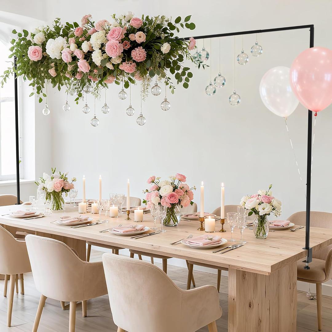 Fomcet Over The Table Rod Stand with Clamps 13"-42'' Tall 29"-98" Length Metal Black Adjustable Table Arch Hanging for Wedding Birthday Party Christmas Anniversary Decoration