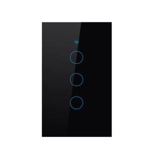 WiFi Smart Wall Light Switch,US Standard Voice Control Tempered glass panel, 2.4GHz Wi-Fi Touch Switches, Remote Control Smart Life/Tuya App, (3Gang-Black)