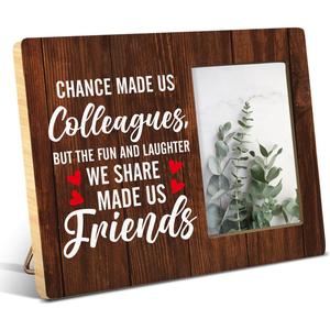 Colleague Gifts for Women Men, Rustic Chance Made Us Colleagues Wood Picture Frame, Retirement Leaving Going Away Gifts for Work Bestie Coworkers Colleague, Display Photo 4 x 6 Inch