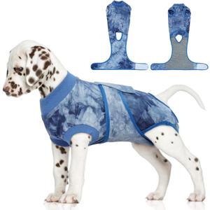 FUAMEY Recovery Suit for Dogs After Surgery,Soft Breathable Dog Bodysuit E-Collar & Cone Alternative Surgical Suit,Male Female Dog Neuter Spay Suits Anti Licking Wounds Onesie Blue Tie Dye, S