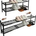 Shoe Rack, 45.6" Expandable Shoes Storage Metal Shoe Shelf Stand 2-Tier Stackable Boot Organizer for Closet, Entryway, Garage, Bedroom, Door Entrance, Black