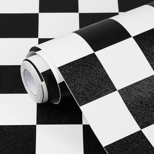 Qianglive Black and White Contact Paper Mosaic Checkered Peel and Stick Wallpaper Lattice Self Adhesive Waterproof Vinyl Roll for Bathroom Kitchen Backsplash Cabinets Shelf Liners Drawers 17.3"x80"