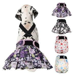 Washable Female Dog Diapers (4 Pack+1 Suspenders), Reusable Female Girl Doggy Doggie Puppy Wraps Panties Belly Band for Pet Heat Period Pooping Peeing Potty Training Incontinence Marking Flower Medium