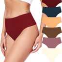 Cotton Thongs for Women High Waisted Seamless No Show Thong Stretchy Comfort Panties S-XL (Large, Darkcolor-6 Pack)