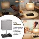 Kakanuo Fully Dimmable Nightstand Lamp for Bedroom with USB C Ports, Grey Small Bedside Table Lamp with Charging Outlets and Phone Stands, Wooden Desk Lamp for Living Room, LED Bulb Included