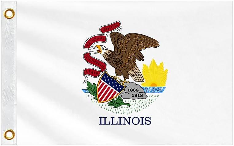 Double Sided Illinois State Boat Flag 16x24 Inches for Bike Motorcycle Truck Small IL Nautical Flag 220D Heavy Duty Printed Nylon with 2 Brass Grommets