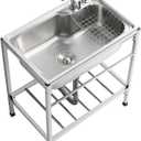 Outdoor Garden Sink Single Trough For Washing, Small Stainless Steel Utility Kitchen Hand Basin Station Sink Tub with Storage Shelve and Faucet, for Restaurant, Bar, Laundry, Garage, Backyard(60*45*80 (60*45*80cm/23.6*17.7*31.4in)