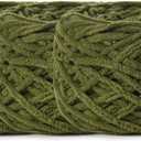 3 Pack Fluffy Chenille Chunky Yarn for Crocheting 100g(65.6yd) - Baby Yarn for Crocheting Soft - Velvet Yarns for Crochet Blanket - Amigurumi Crochet Yarns (Army Green)