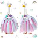 Cutecrop Unicorn Porch Cute Goose Outfit Clothes for 23" High Cement or Plastic Porch Goose Costume for Yard Lawn Party Outdoor Garden Patio Statue Holiday Party Decor