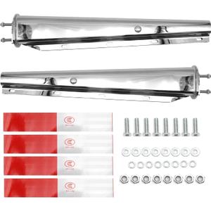 Chrome Straight Spring Loaded Mud Flap Hanger Fit for Semi Trucks, 2-1/2" 2.5" Bolt Spacing,30" Length with Reflective Strip Sticker, Right & Left Side, 2PCS