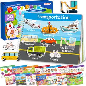 Busy Book for Toddlers 3-5, Preschool Toddler Learning Activities Book, Educational Montessori Toys for 3 4 5 Year Old Boy Girl Gifts, Busy Board Sticker Book for Toddler Travel Toys Workbook (Blue)