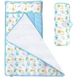Moonsea Nap Mat for Toddlers Dinosaur and Fleece Minky Blanket, Lightweight Perfect for Kids Preschool, Daycare, Travel Sleeping Bag Boys Girls, 21" x 50" Fit on a Standard Cot
