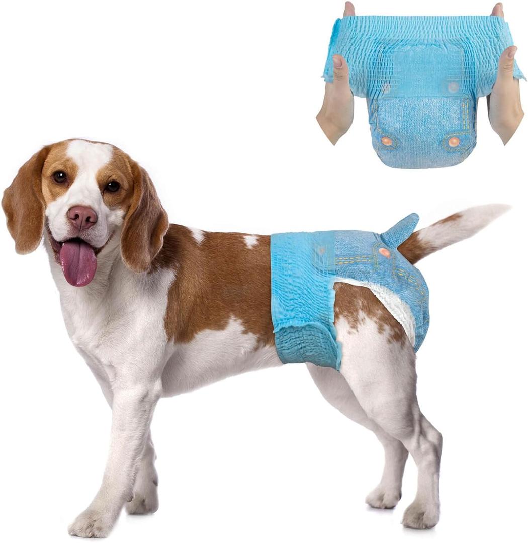 Dono Dog Diapers Female-60PCS, Disposable Pull Up Stretchy Waist Wraps for Female Puppy Dogs in Heat Period Diapers, Super Absorbent 360 Leak-Proof Doggie Training Incontinence (M (Waist 11.5"-19.5"))