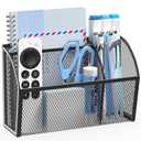 YINGHUA Magnetic Desk Organizer - 3 Compartment Metal Mesh Pen Holder for Locker, Whiteboard, Refrigerator, Office - Black Caddy