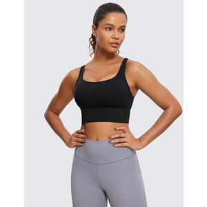 YOGA Naked Feeling Strappy Longline Sports Bras for Women - Medium Impact Criss Cross Yoga Padded Workout Crop Top, (Small, Black)