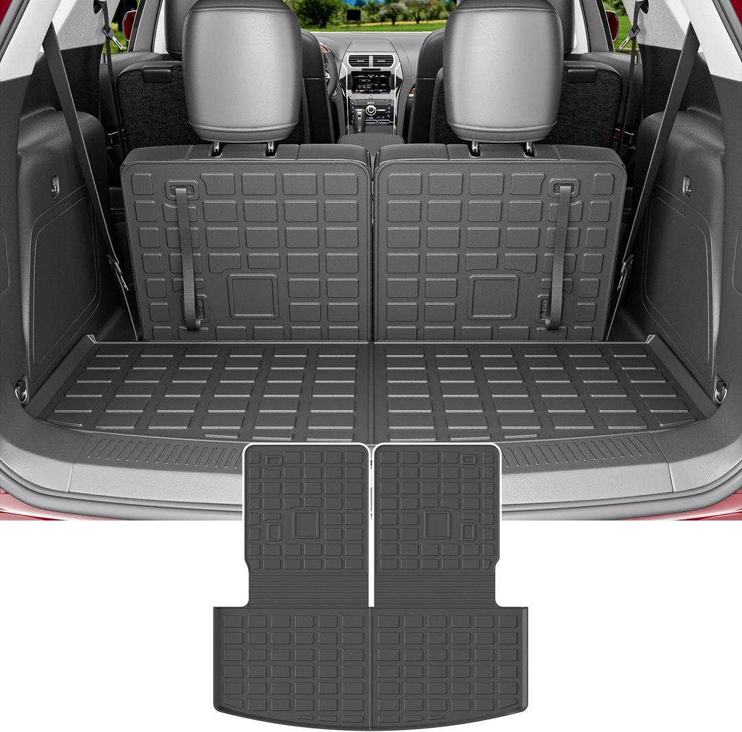 powoq 6&7 Seats Cargo Mat Compatible with 2020-2026 Ford Explorer Trunk Mat Cargo Liner Back Seat Protector TPE Replacement for 2020-2025 2026 Ford Explorer Accessories (Trunk Mat with Backrest Mats)