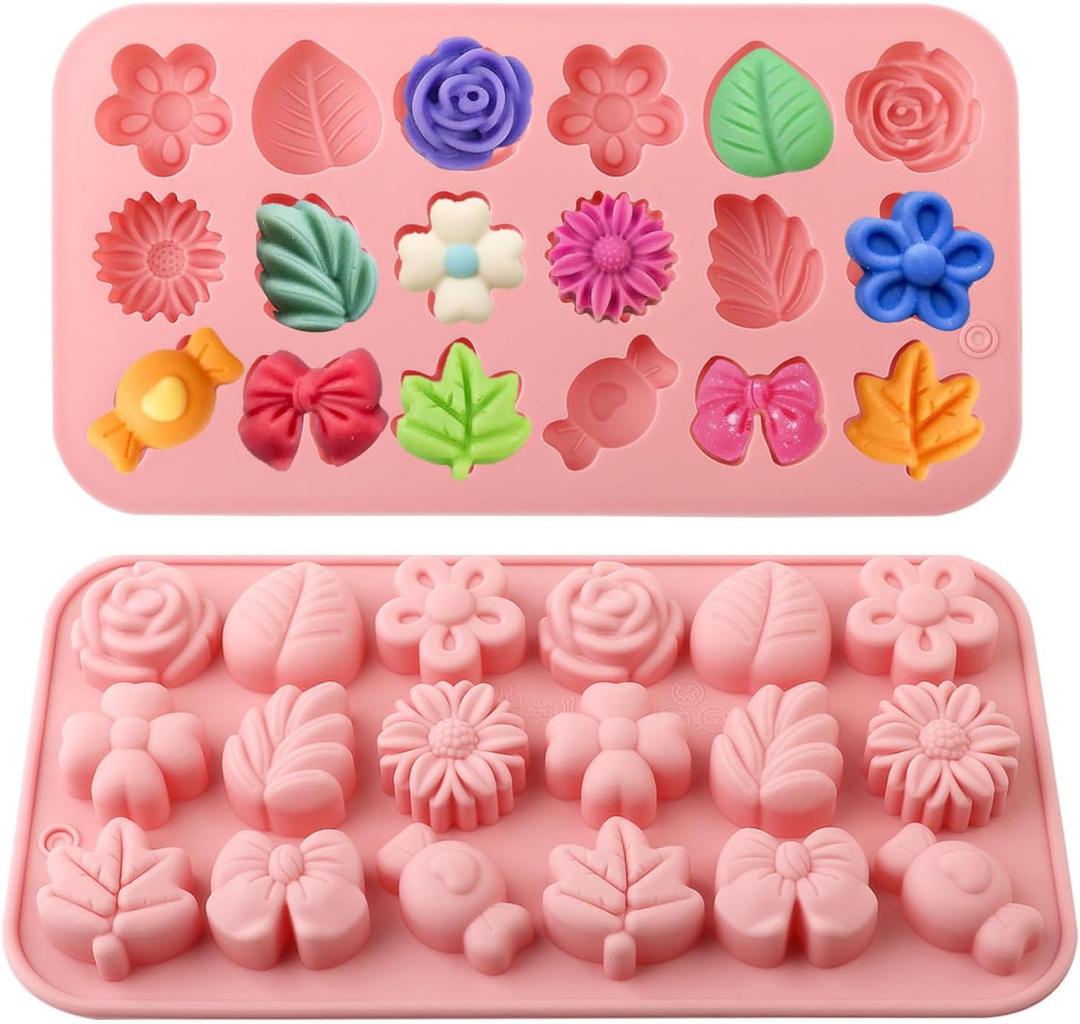 2PCS Flower Silicone Molds, 3D Daisy Rose Leaf Candy Chocolate Molds, Fondant Mold for Cake Cupcake Decorating, DIY Chocolate, Gummies, Jello, Desserts, Soap, Crafts