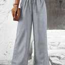 Women's Teacher Outfits Casual Pants Trendy Flowy Wide Leg Pull On Elastic Waist Long Beach Lounge (Gray, M)