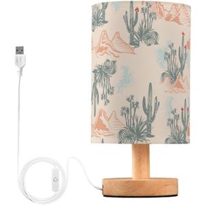 Bedside Table Lamp Western Desert Cactus Mountains Nightstand Lamp with Wood Desk Lamps for Bedroom Living Room Nursery Office Home Decor