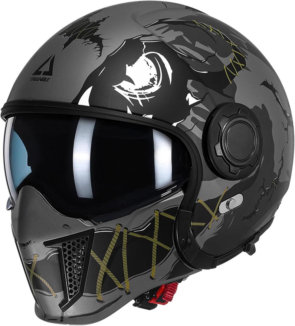 TRIANGLE Full Face Motorcycle Helmets,Off-Road Motocross Helmet for Men & Women,Dual Visor with Internal Tinted Sunshield,Open Face 3/4 Adult Racing Helmet DOT Approved(XXL)