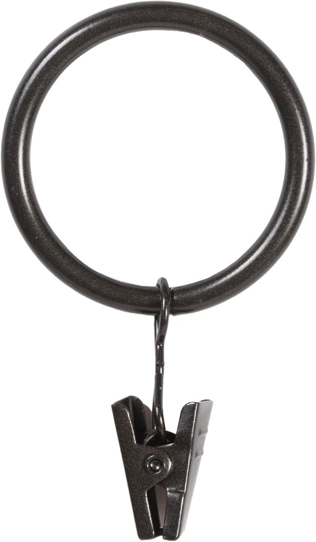 Kenney  Curtain Rings, Durable Black Metal Rings with Smooth Glide, Fits 1"1-1/4" Diameter Curtain Rods, Oil Rubbed Bronze, 14-Pack