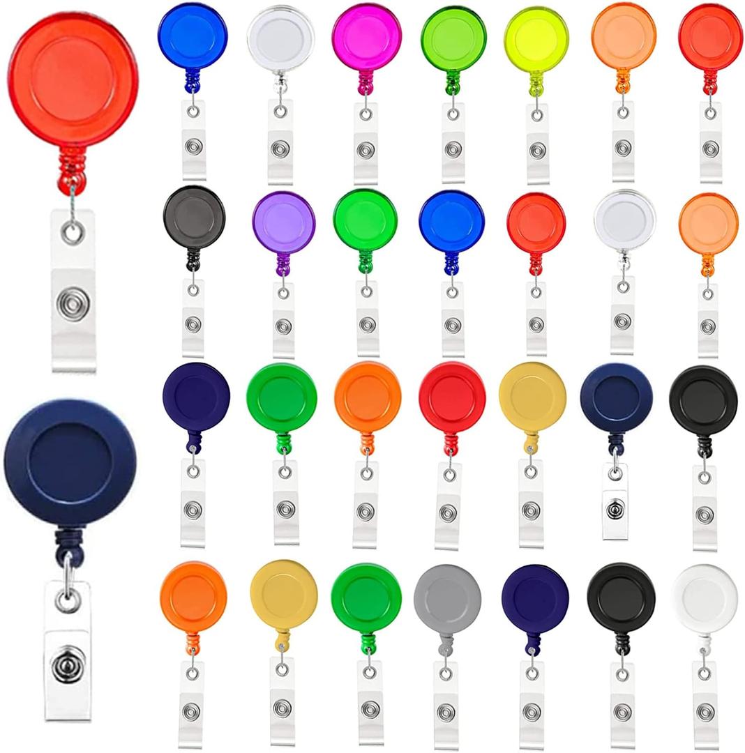 30 Pack Retractable Badge Holders, Black Badge Holder Retractable Clip, Badge Reel Name ID Badge Clips for Nurse Teacher Office Supplies (Colorful)