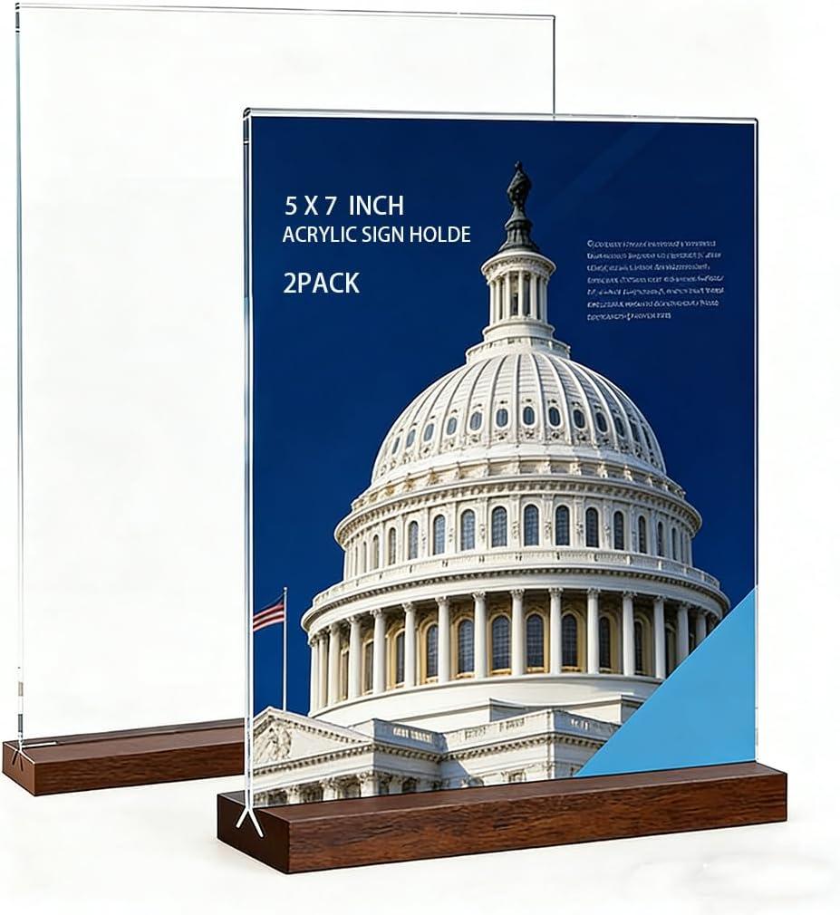 Acrylic Sign Holder Table Tents 5 x 7 Inch Acrylic Display Stand Table Sign Holders Flyer Display Brochure Clear Plastic Stand Frames for Wedding Event Decor 2 Pack