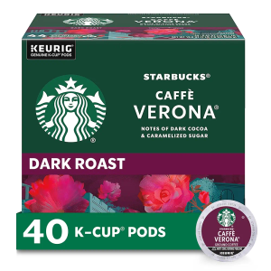 Starbucks K-Cup Coffee Pods, Dark Roast, Caffè Verona for Keurig Brewers, 100% Arabica, 1 Box (40 Pods), Best by 04 APR 2026