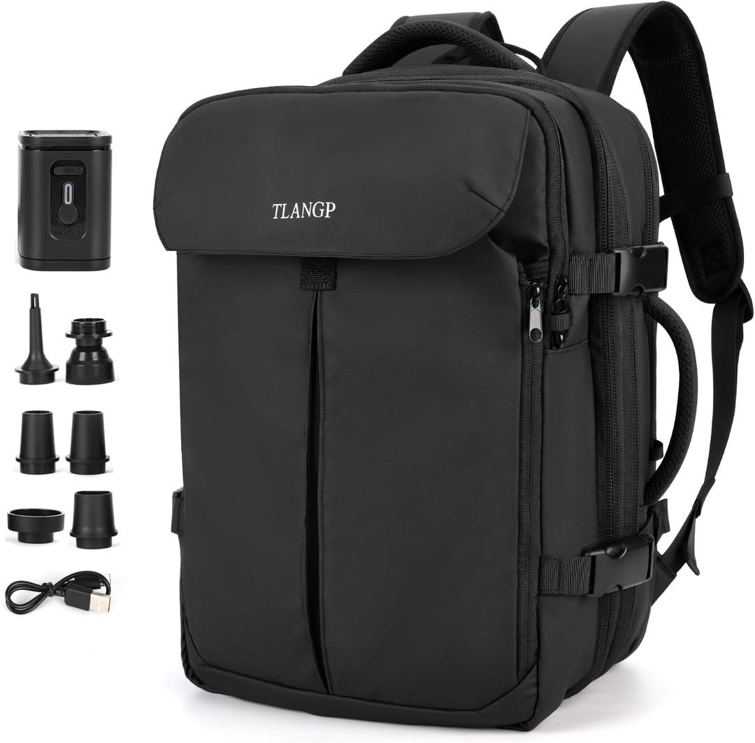 Vacuum Compression Backpack, 60L Expandable Vacpack, Waterproof Carry-On Anti Theft Airback, Black, Large