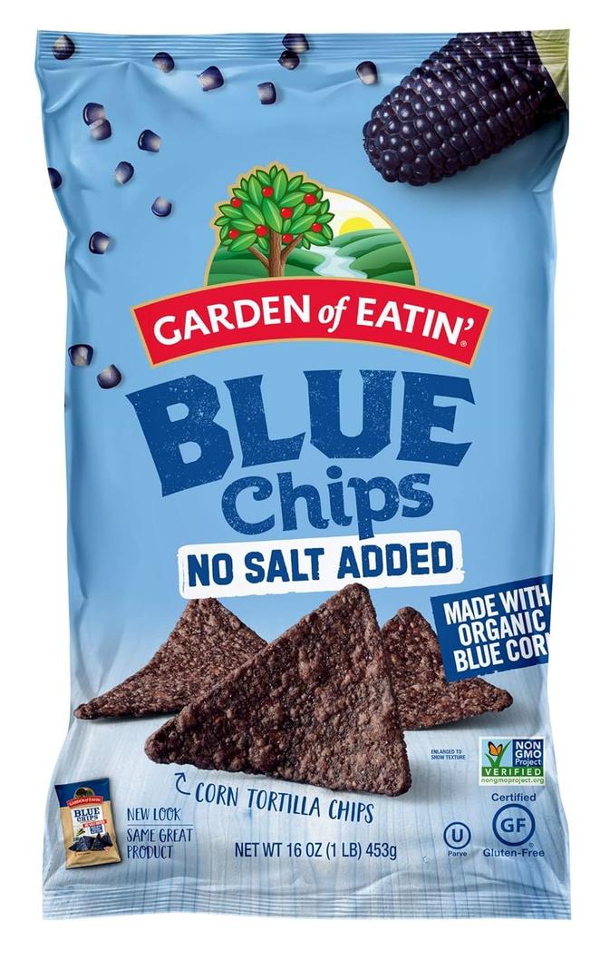 Garden of Eatin' Tortilla Chips, Blue Corn, No Salt Added, 1 lb bag (Pack of 12) BB 3/23/26