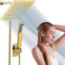 Gold High Pressure Square Rain Shower Head And All Metal Handheld Shower, Equipped With 78"Hose, 3 Way Diverter Valve,Adhesive Shower Head Holder, Luxury Shower Combo (6)