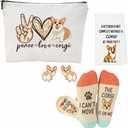 Corgi Gifts for Corgi Lovers Set Includes Corgi Funny Socks, Makeup Bag, Cute Earrings, Stickers,Kitchen Towels -Corgi Gifts