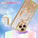Bonoma Compatible with iPhone 15 Pro Case Support for MagSafe, Plating Heart Glitter Magnetic Checkered Case TPU Camera Protection Back Cover for Girls Women -Gold