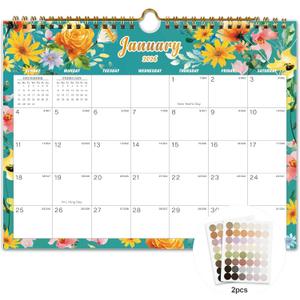3 x Calendar 2026-18 Monthly Wall Calendar, January 2026 - June 2027, 8.5" x 11", Calendar 2026-2027 with Twin-Wire Binding, Hanging Hook, Blocks and Julian Dates (Flowers Wall Calendar)