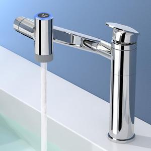 SINGSUO 1080°Rotatable Bathroom Vanity Faucet 1 Hole, Height Adjustable Single Handle Sink Faucet Bathroom with 2 Water Outlet Modes, Bar Sink Tap with Temperature Display (Chrome)
