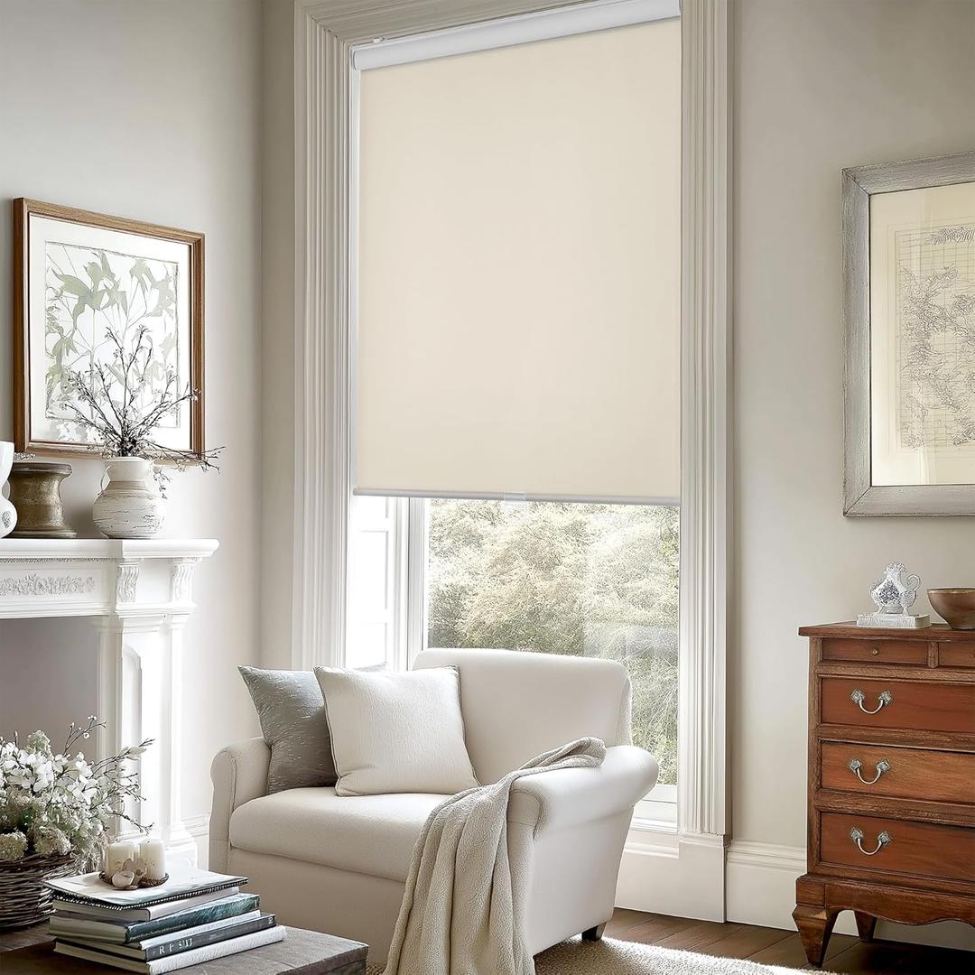 ChrisDowa Cordless Free-Stop 100% Blackout Blinds for Windows, Roller Windows Shades with Thermal Insulated, UV Protection Fabric for Living Room, Office and Home. Easy to Install.Beige,40" W X 72" H (40"W x 72"H, Beige)