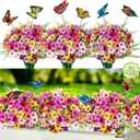 Artificial Flowers For Outdoors, 24 Bundles UV Resistant Fake Outdoor Flowers Faux Artificial Flower Plastic Plants for Outside Garden Porch Window Pot Spring Summer Home Decor (Multi Color-B, 24) (Rose Red+pink+purple+yellow+fern)